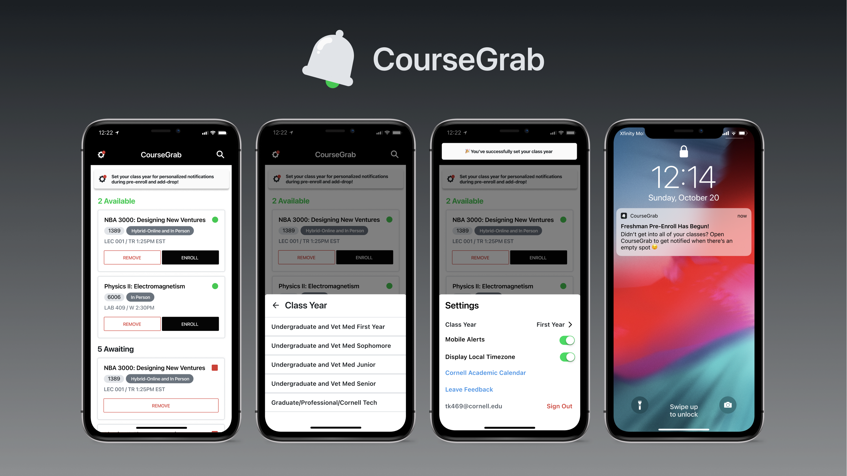 Coursegrab notifications design mockup