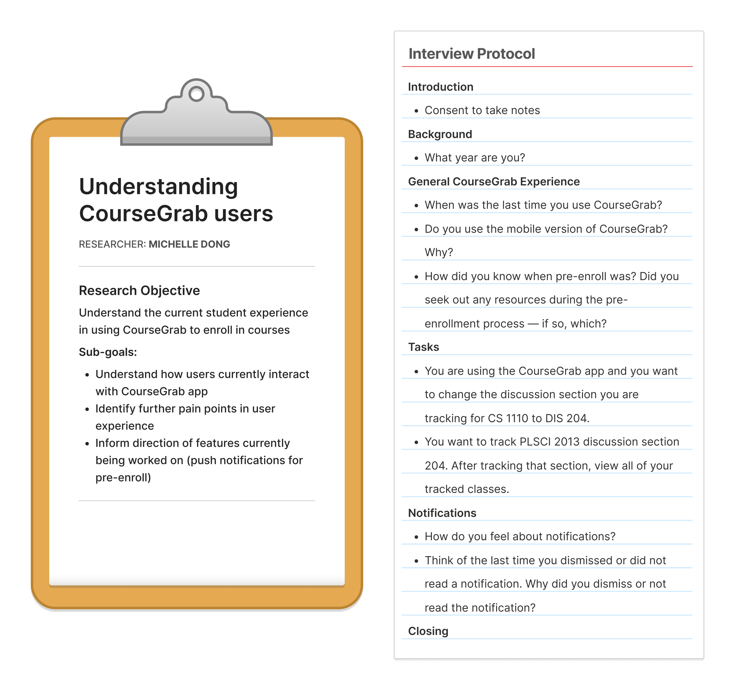 CourseGrab research goals and interview protocol